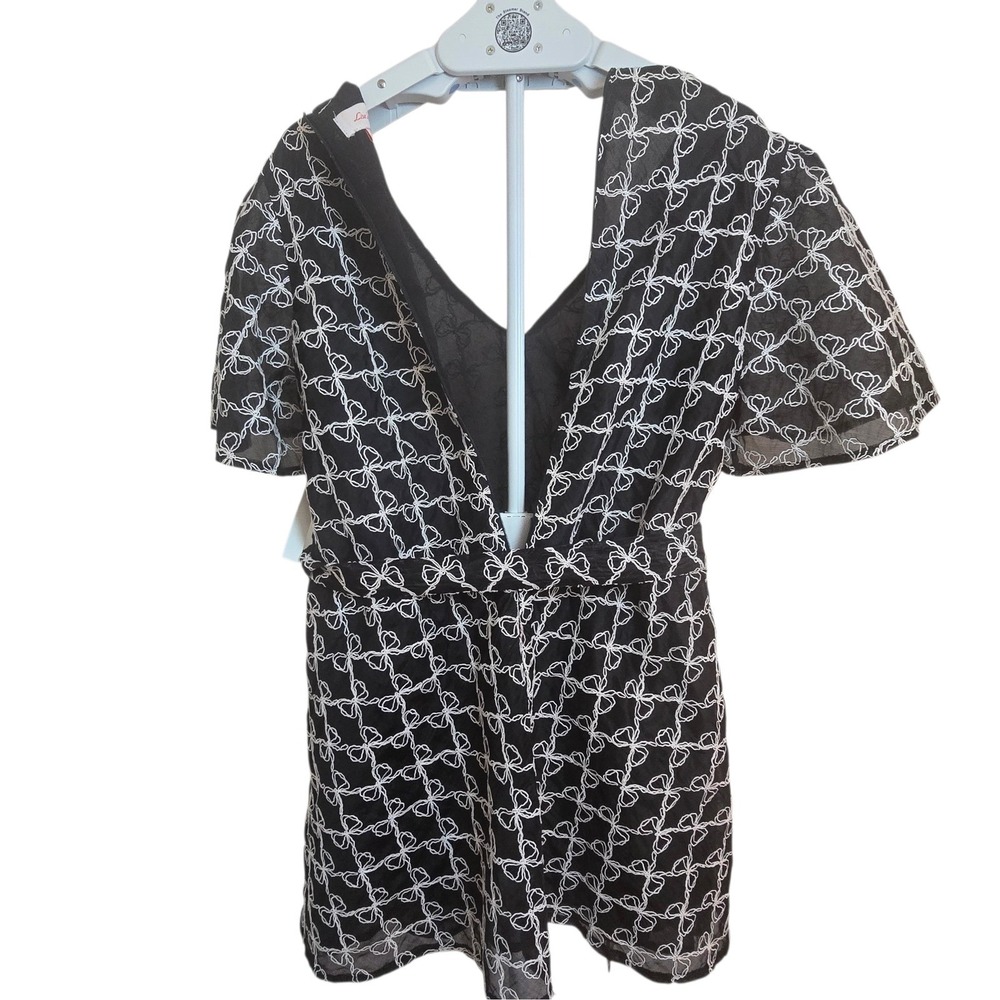 Lisa Says Gah Olivia Bow Mini Dress Women Embroidered Black White Short Sleeve - Picture 11 of 12